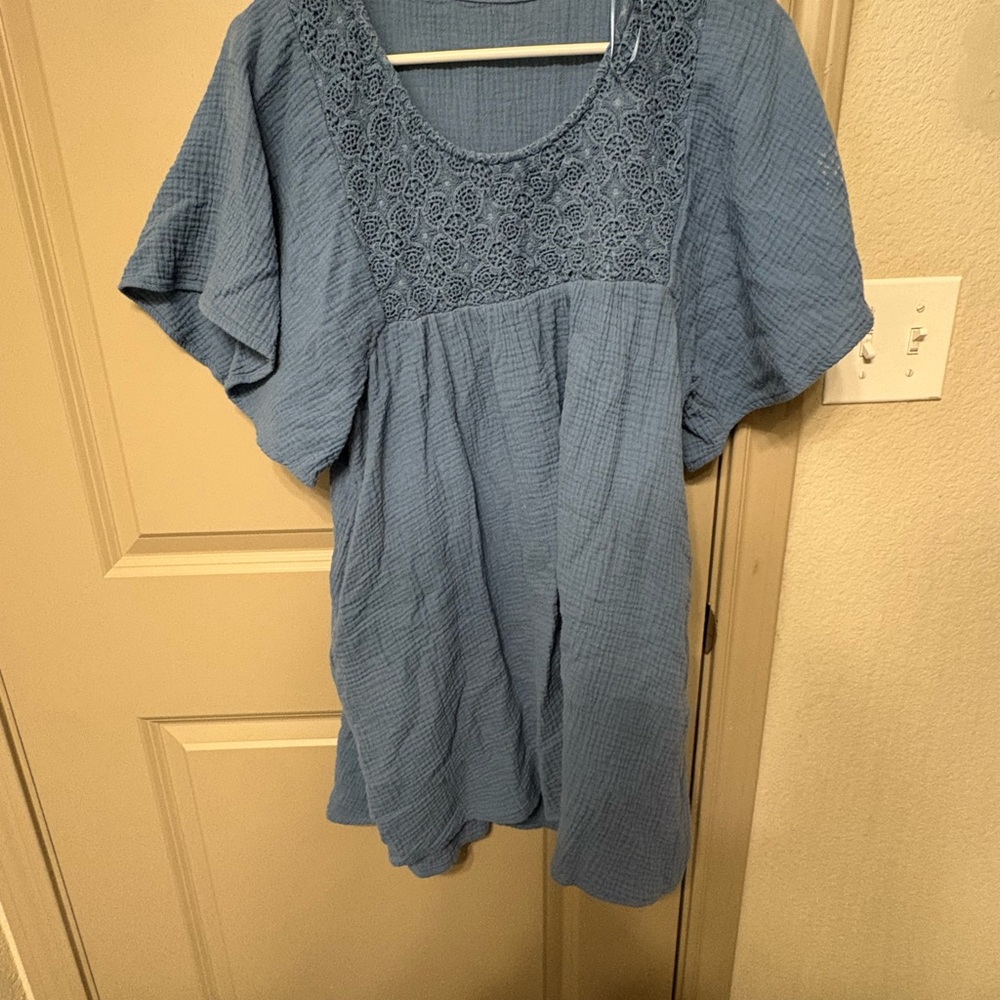 Blue Lace Detail Mini Dress